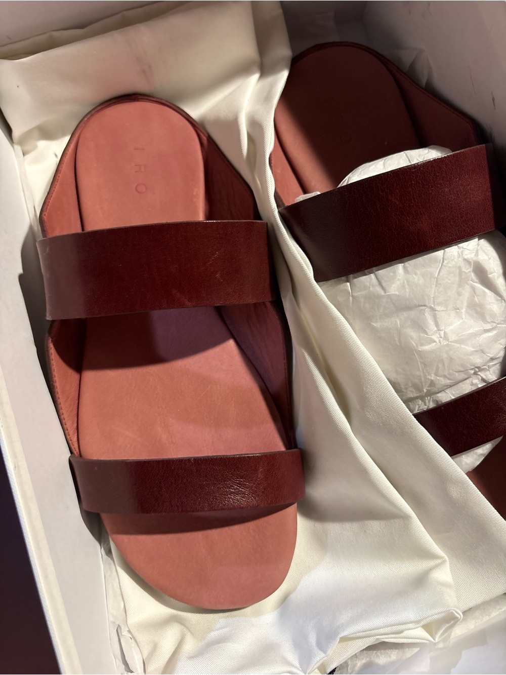 IRO Double-Strap Leather Slide Sandals - Burgundy Red